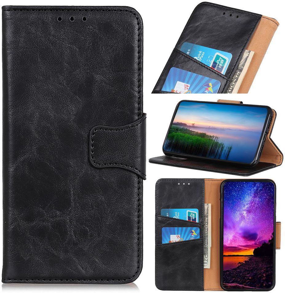 Xiaomi Redmi Note 8T Crazy Horse Leather Wallet Case Zwart afbeelding 4