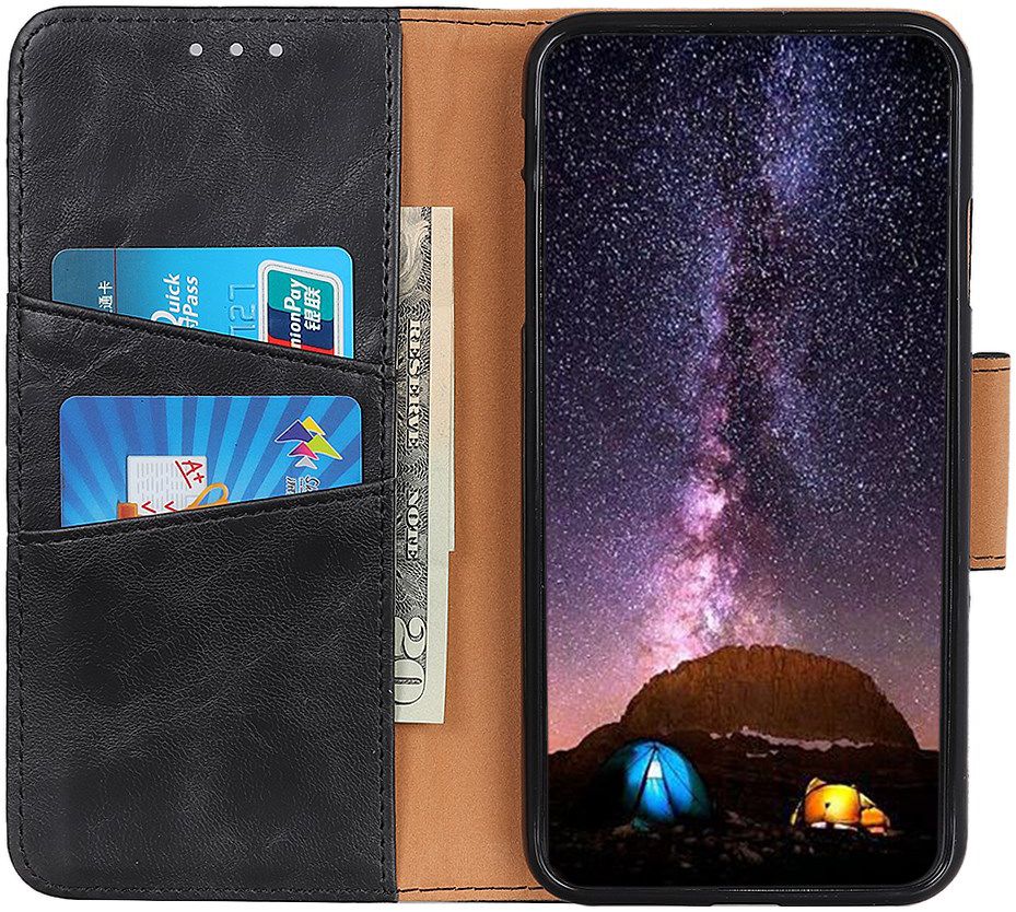 Xiaomi Redmi Note 8T Crazy Horse Leather Wallet Case Zwart afbeelding 1