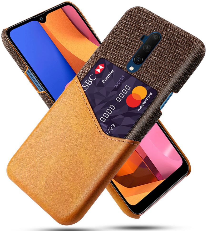 OnePlus 7T Pro Kunststoffen Back Cover met Kaartsleuf Bruin afbeelding 1