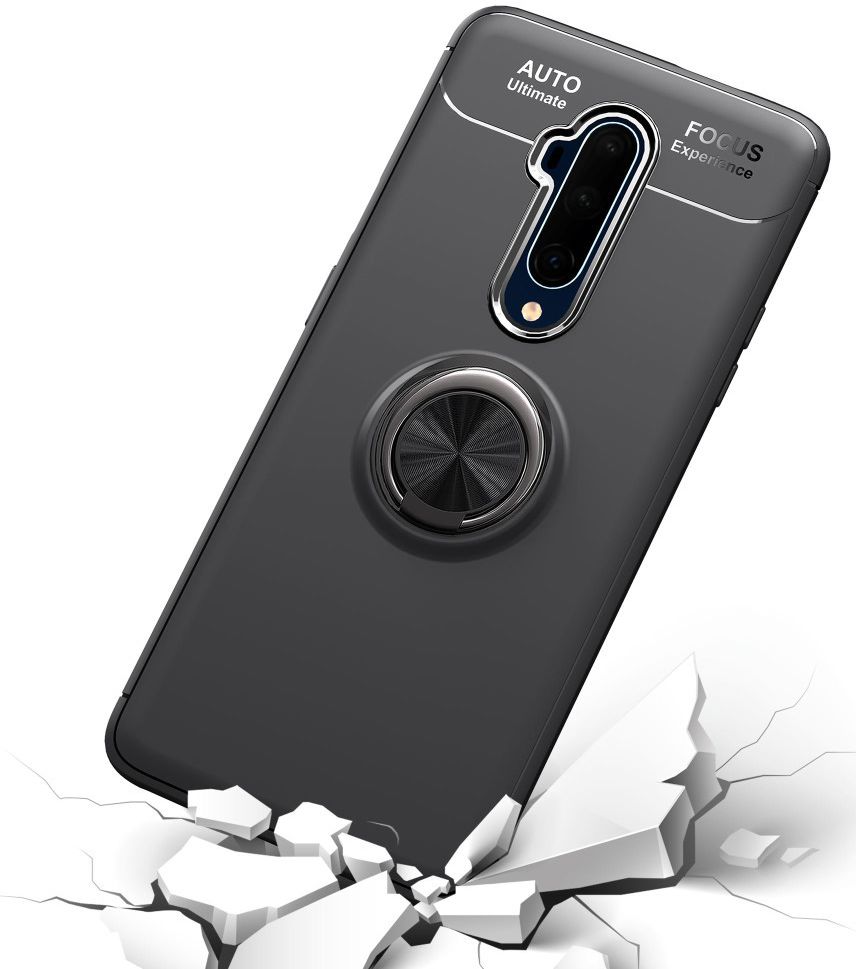 OnePlus 7T Pro Hoesje met Ring Kickstand Zwart afbeelding 2