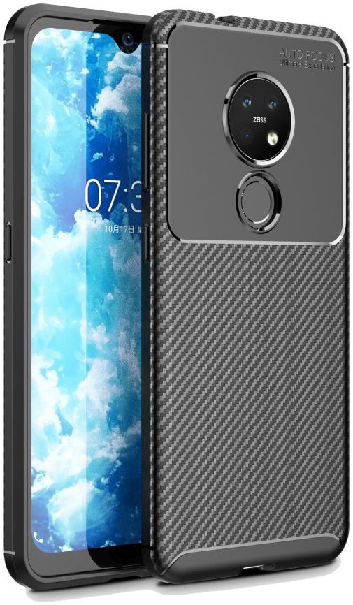 Nokia 6.2 / 7.2 Siliconen Carbon Hoesje Zwart afbeelding 1