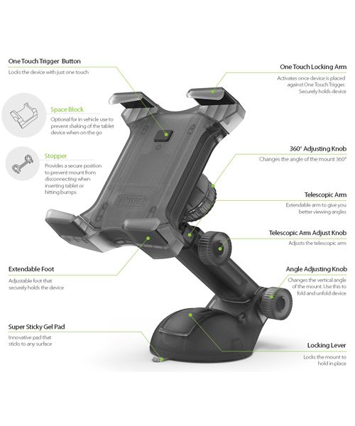 iOttie Smart Tab 2 Verstelbare Dashboard Tablethouder Auto Zwart afbeelding 9
