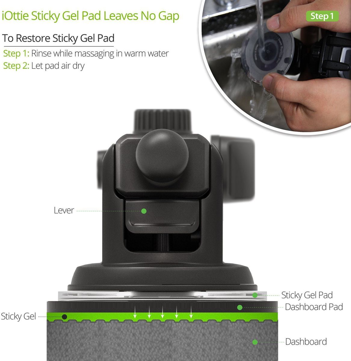 iOttie Easy One Touch 3 Auto Dashboard Houder met Zuignap Zwart afbeelding 5