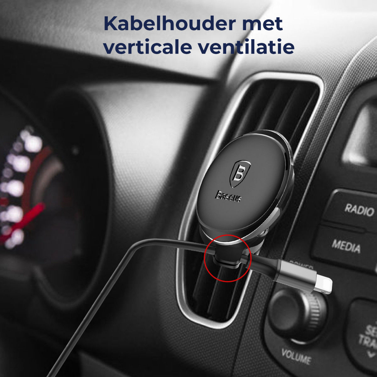 Baseus 360º Verstelbare Ventilatierooster Houder met Kabelclip Zwart afbeelding 4