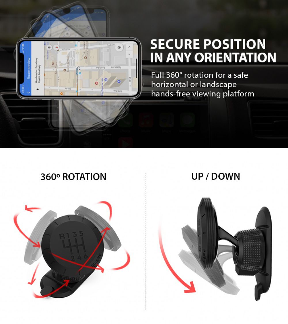 Ringke Gear Car Mount Dashboard Telefoonhouder Met Zuignap Zwart afbeelding 6