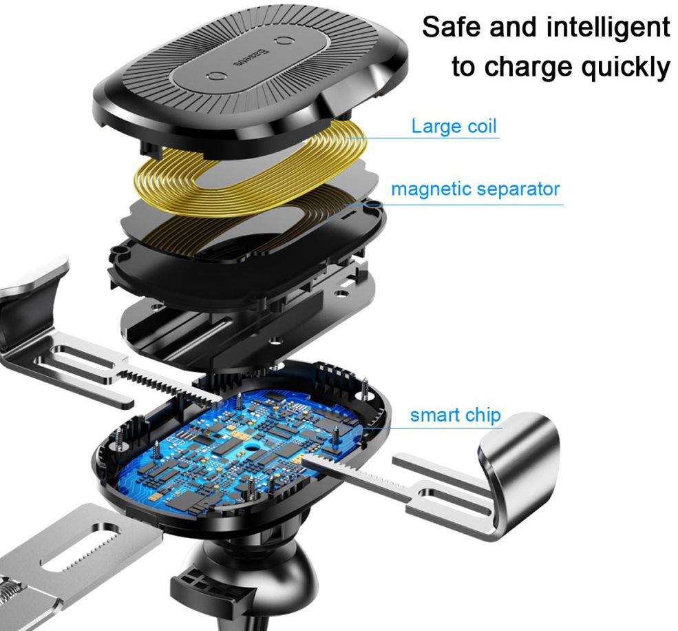Baseus Gravity Ventilatie Telefoonhouder met Draadloos Opladen Zilver afbeelding 10