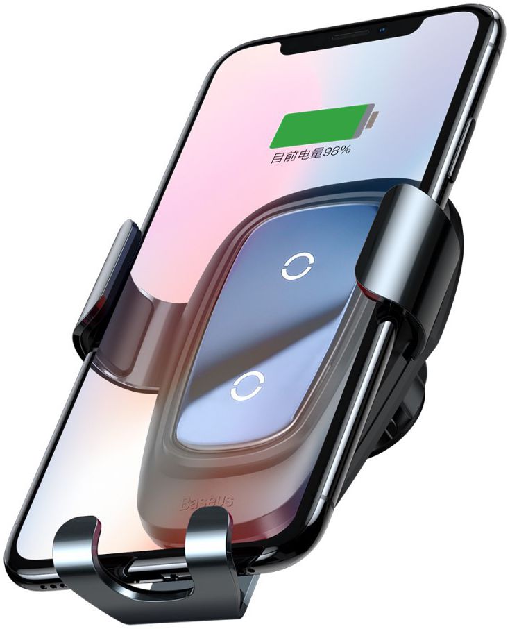 Baseus Metal Gravity Ventilatie Telefoonhouder Draadloos Laden Zwart afbeelding 1