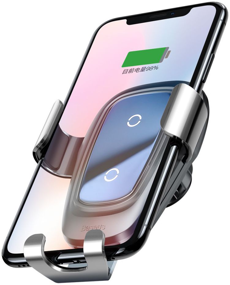 Baseus Metal Gravity Ventilatie Telefoonhouder Draadloos Laden Zilver afbeelding 1