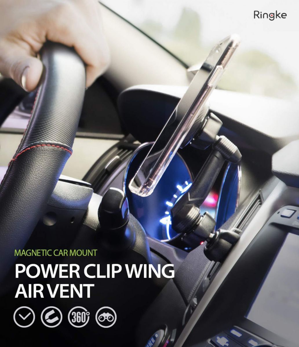 Ringke Power Clip Wing Ventilatie Telefoonhouder Car Mount Zwart afbeelding 2