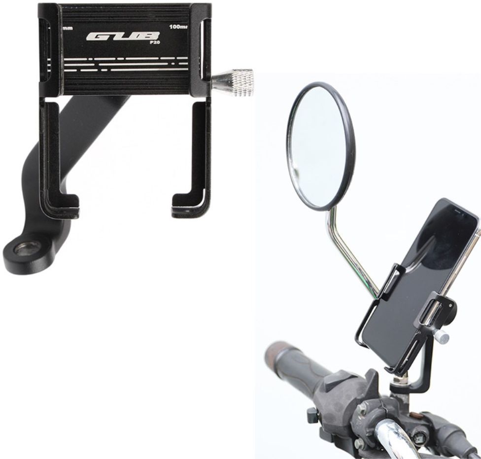 GUB P20 Verstelbare Aluminium Telefoonhouder Motor of Scooter Zwart afbeelding 1