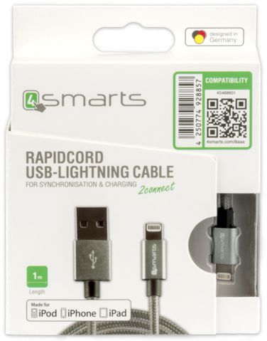 4smarts RAPIDCord iPhone Kabel 1 Meter Grijs afbeelding 5