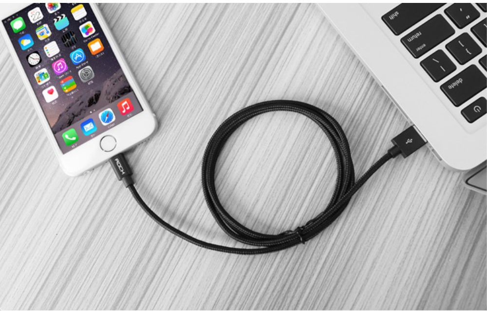 ROCK Apple Lightning Kabel 2.1A 30cm Zwart afbeelding 2
