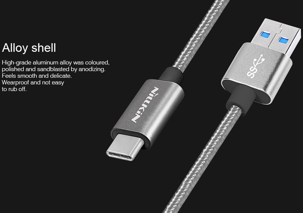 Nillkin Elite USB-C kabel 1 meter sterk nylon Grijs afbeelding 6