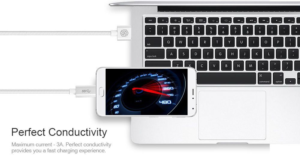 Nillkin Elite USB-C kabel 1 meter sterk nylon zilver afbeelding 6