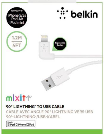 Belkin 90 Graden Haakse iPhone Kabel 1.2 Meter Wit afbeelding 2