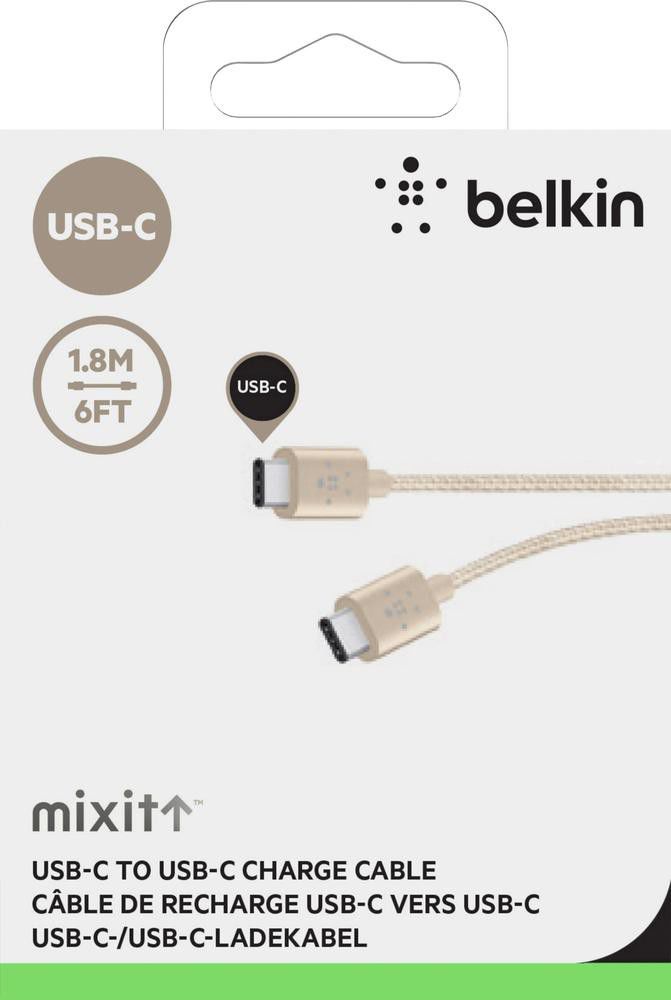 Belkin Mixit USB-C naar USB-C 1.8 Kabel Meter Gevlochten Nylon Goud afbeelding 2