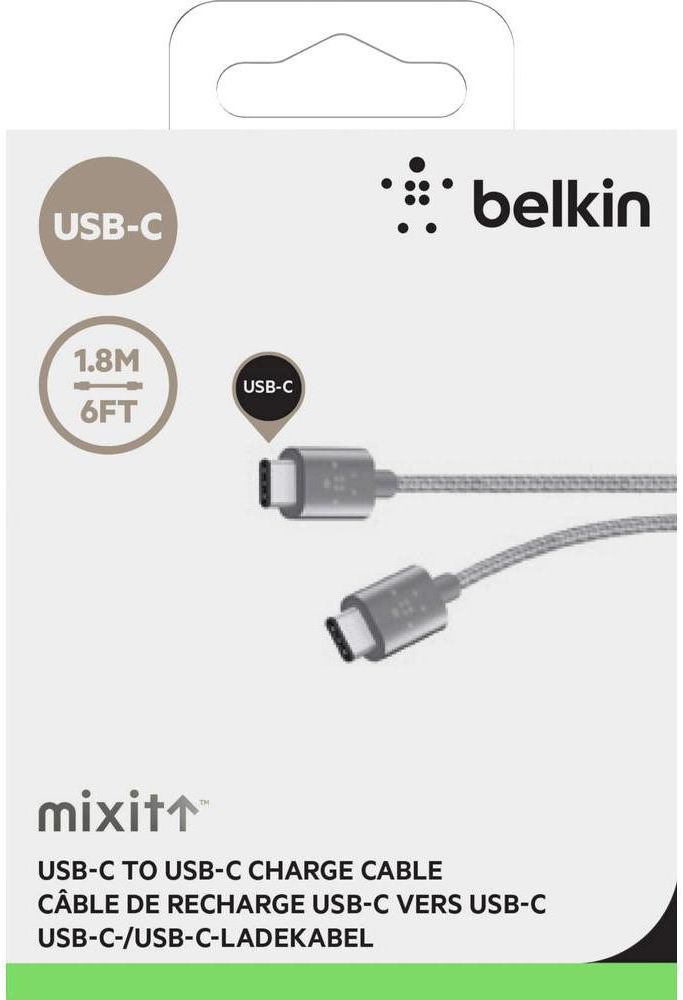 Belkin Mixit USB-C to USB-C 1.8 Meter Kabel Gevlochten Nylon Grijs afbeelding 2