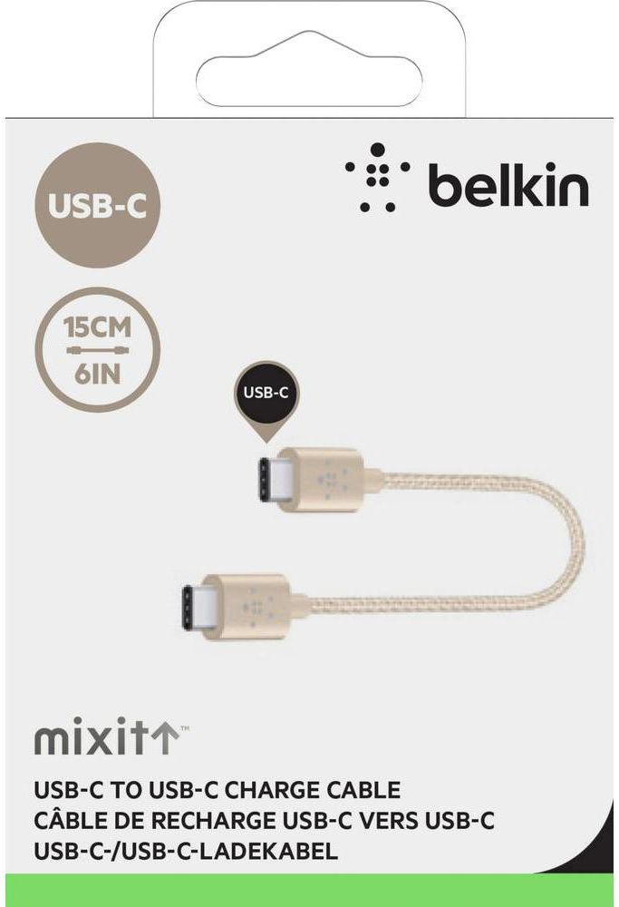 Belkin Mixit USB-C to USB-C 15 CM Kabel Gevlochten Nylon Goud afbeelding 3