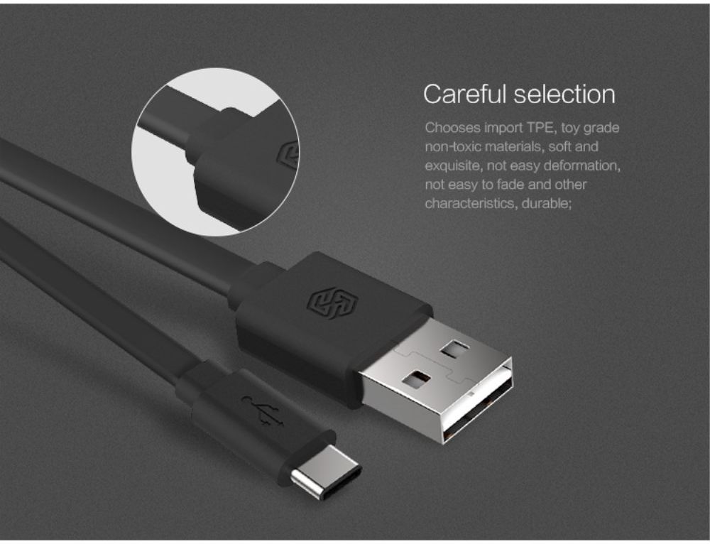 Nillkin USB-C 1.2 Meter 2A Platte Kabel Zwart afbeelding 15