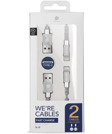 Dux Ducis USB C kabels Set Gevlochten 1 en 0,2 meter Zilver Kabels