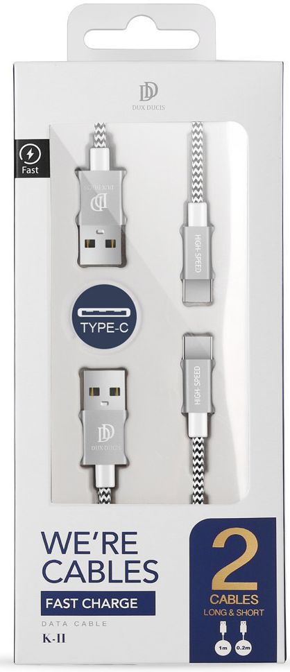 Dux Ducis USB C kabels Set Gevlochten 1 en 0,2 meter Zilver afbeelding 1