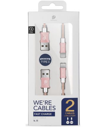 Dux Ducis USB C kabels Set Gevlochten 1 en 0,2 meter Roze Goud Kabels