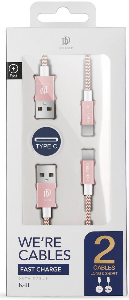 Dux Ducis USB C kabels Set Gevlochten 1 en 0,2 meter Roze Goud afbeelding 1