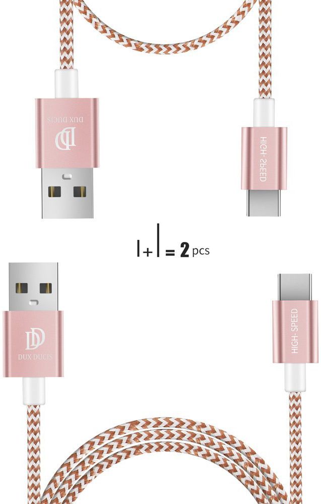 Dux Ducis USB C kabels Set Gevlochten 1 en 0,2 meter Roze Goud afbeelding 2