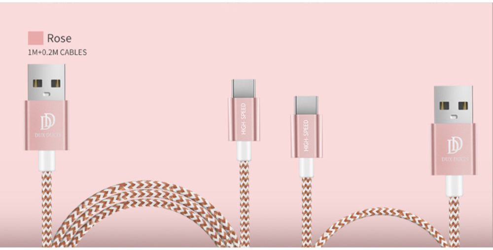 Dux Ducis USB C kabels Set Gevlochten 1 en 0,2 meter Roze Goud afbeelding 6