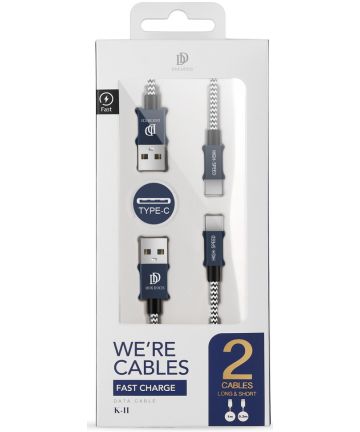 Dux Ducis USB C kabels Set Gevlochten 1 en 0,2 meter Blauw Kabels
