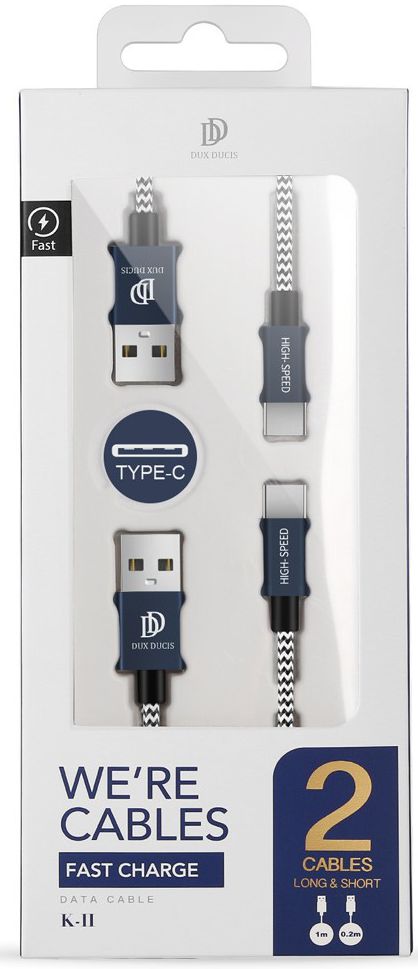 Dux Ducis USB C kabels Set Gevlochten 1 en 0,2 meter Blauw afbeelding 1