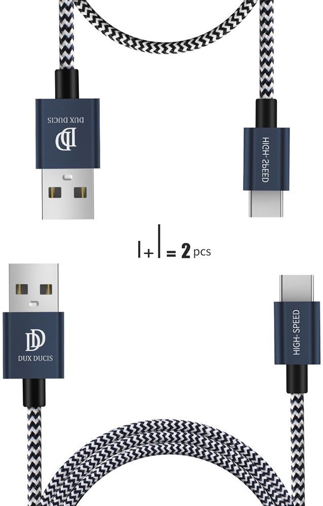 Dux Ducis USB C kabels Set Gevlochten 1 en 0,2 meter Blauw afbeelding 2