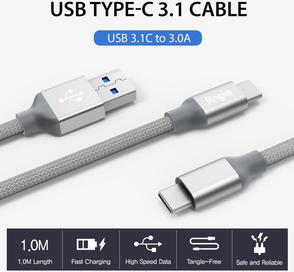 Ringke USB-C Kabel Gevlochten 1 meter Grijs afbeelding 6