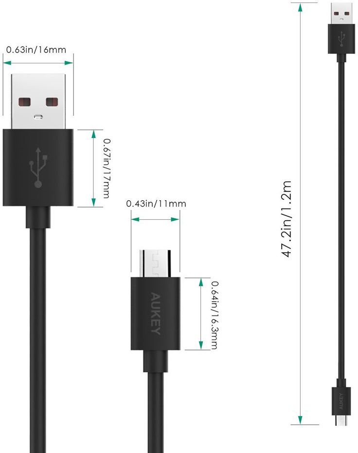 Aukey Micro USB Kabel Set van 3 Stuks Zwart afbeelding 4