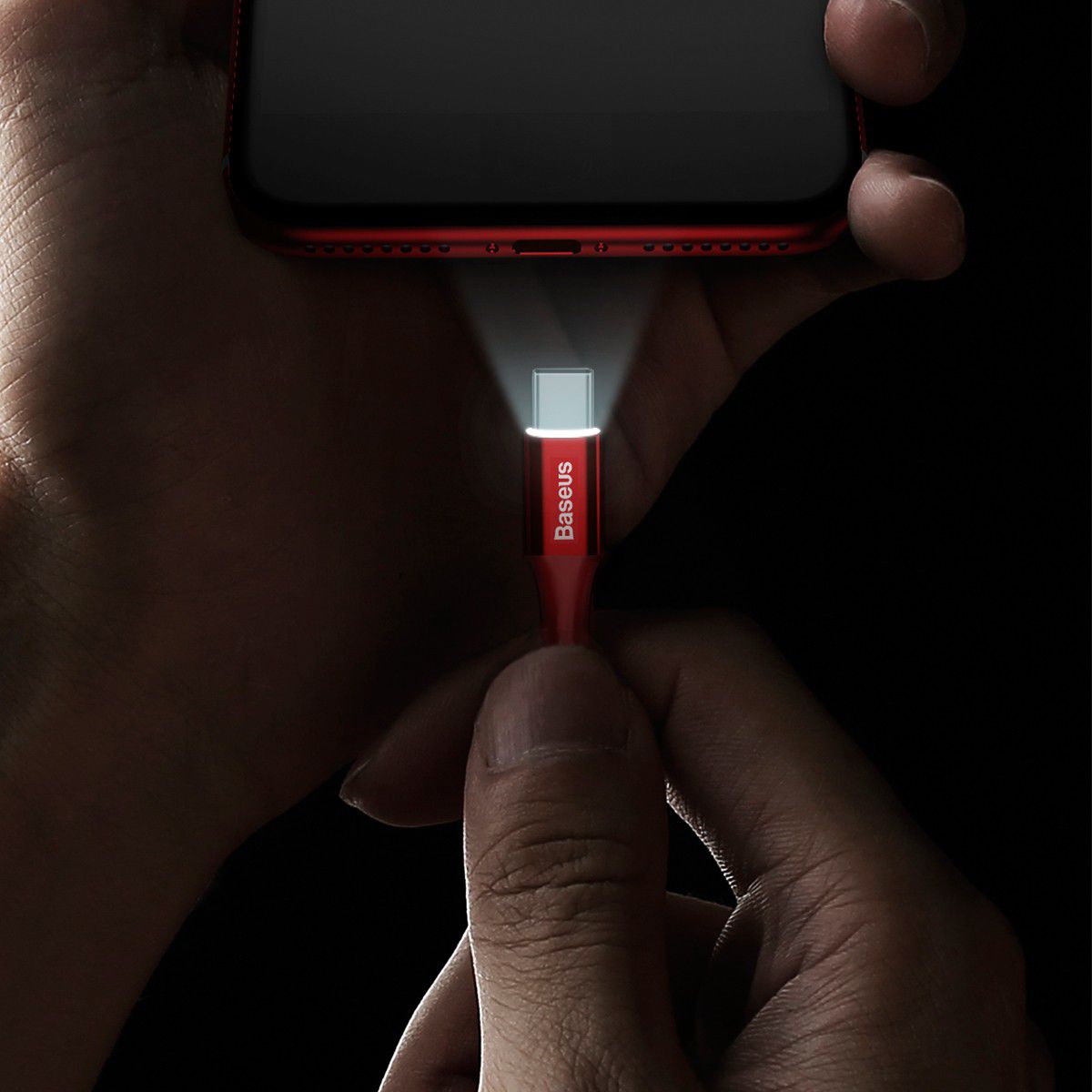 Baseus Gevlochten USB C Kabel 2 Meter met LED Lampje Zwart afbeelding 2