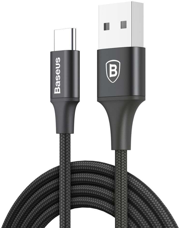 Baseus Gevlochten USB C Kabel 2 Meter met LED Lampje Zwart afbeelding 1