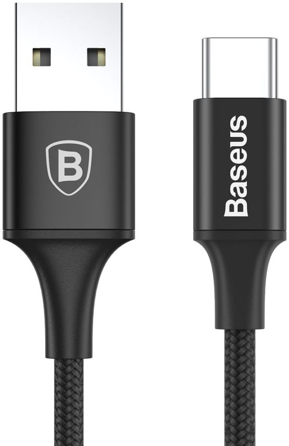 Baseus Gevlochten USB C Kabel 2 Meter met LED Lampje Zwart afbeelding 3