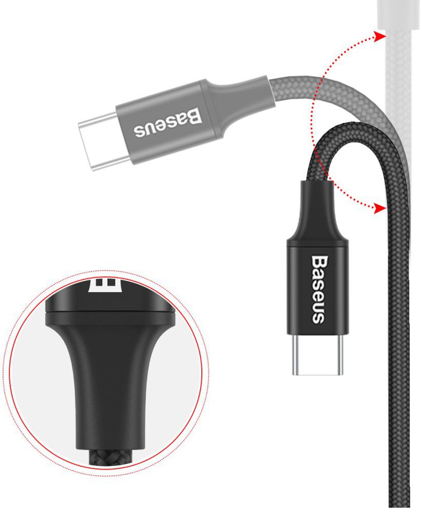 Baseus Gevlochten USB C Kabel 2 Meter met LED Lampje Zwart afbeelding 5