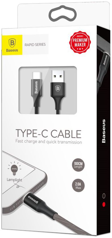 Baseus Gevlochten USB C Kabel 2 Meter met LED Lampje Zwart afbeelding 9