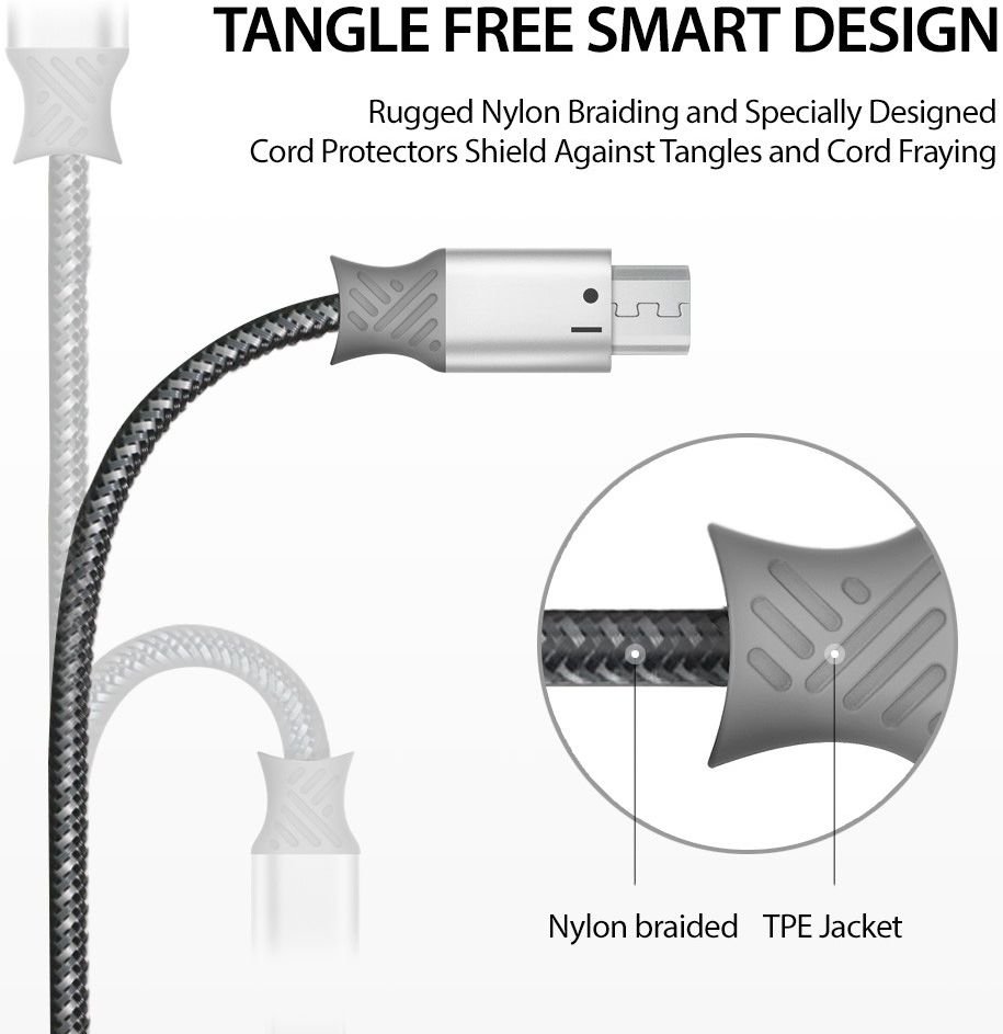 Ringke Smart Fish Micro-USB Kabel Gevlochten 0.2 Meter Grijs afbeelding 7
