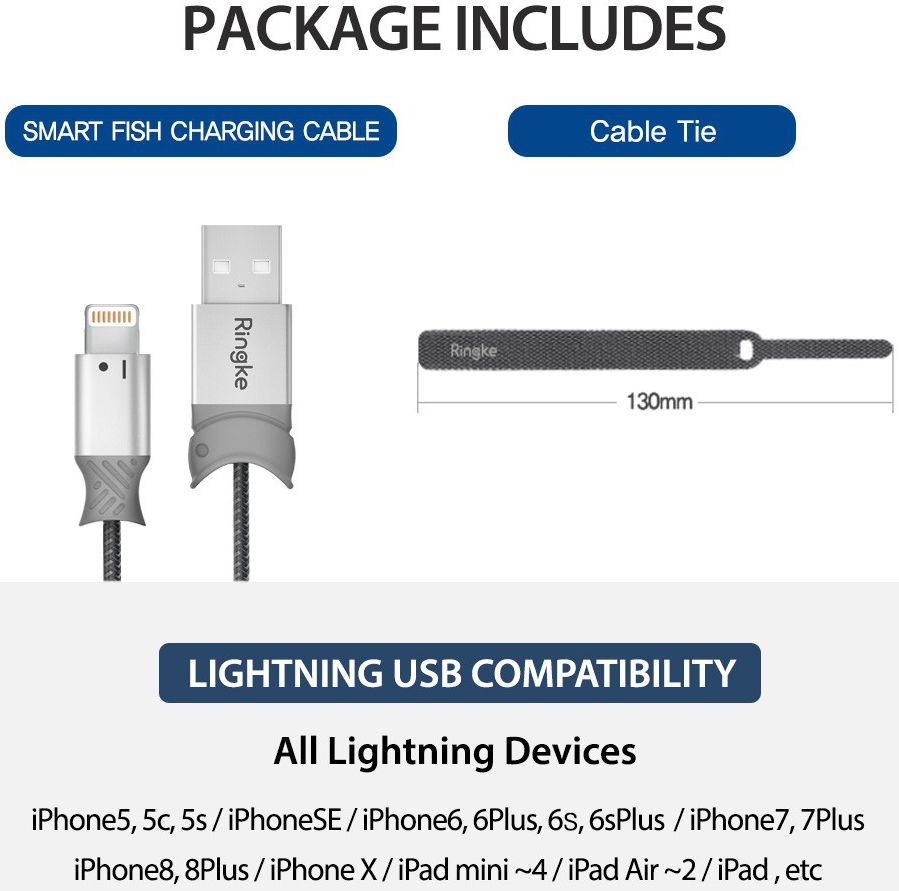 Ringke Gevlochten iPhone Kabel 1.2 Meter Grijs afbeelding 4