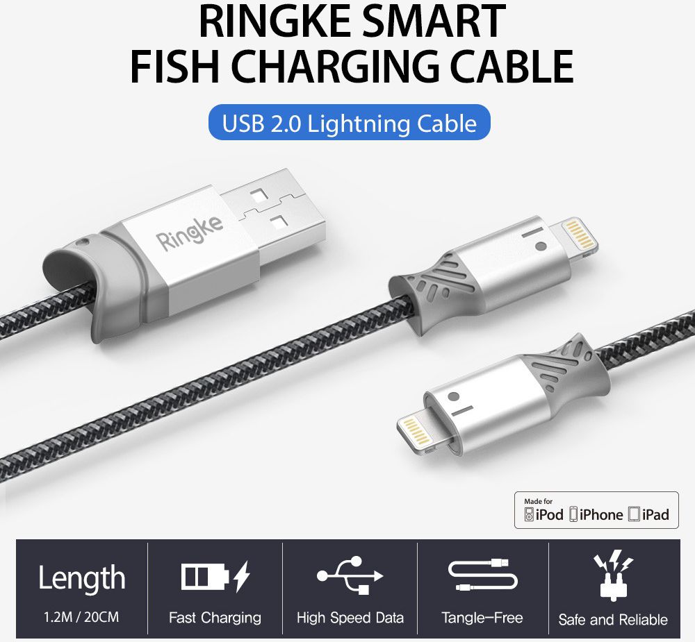 Ringke Gevlochten iPhone Kabel 1.2 Meter Grijs afbeelding 6
