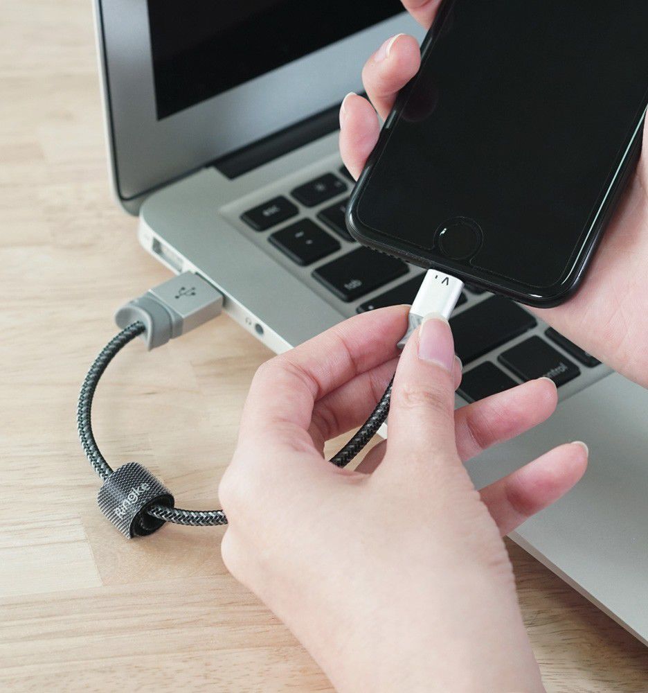 Ringke Gevlochten iPhone Kabel 1.2 Meter Grijs afbeelding 7