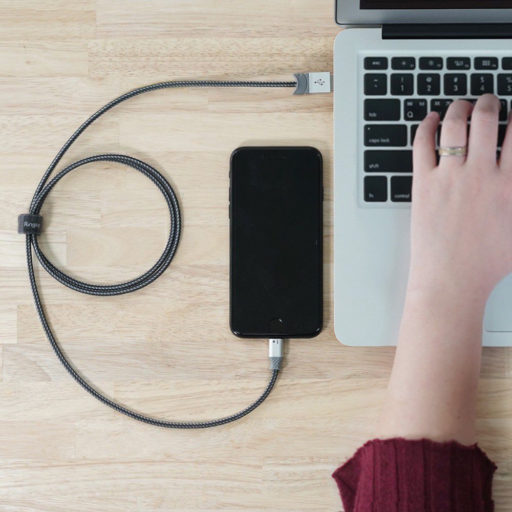 Ringke Gevlochten iPhone Kabel 1.2 Meter Grijs afbeelding 8