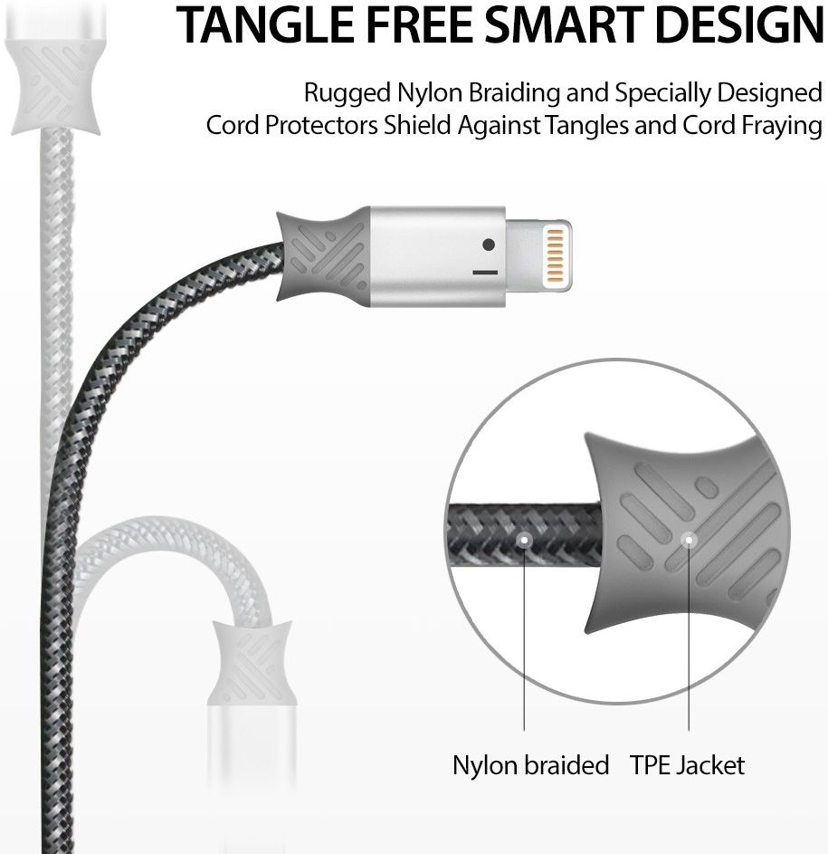 Ringke Gevlochten iPhone Kabel 1.2 Meter Grijs afbeelding 10