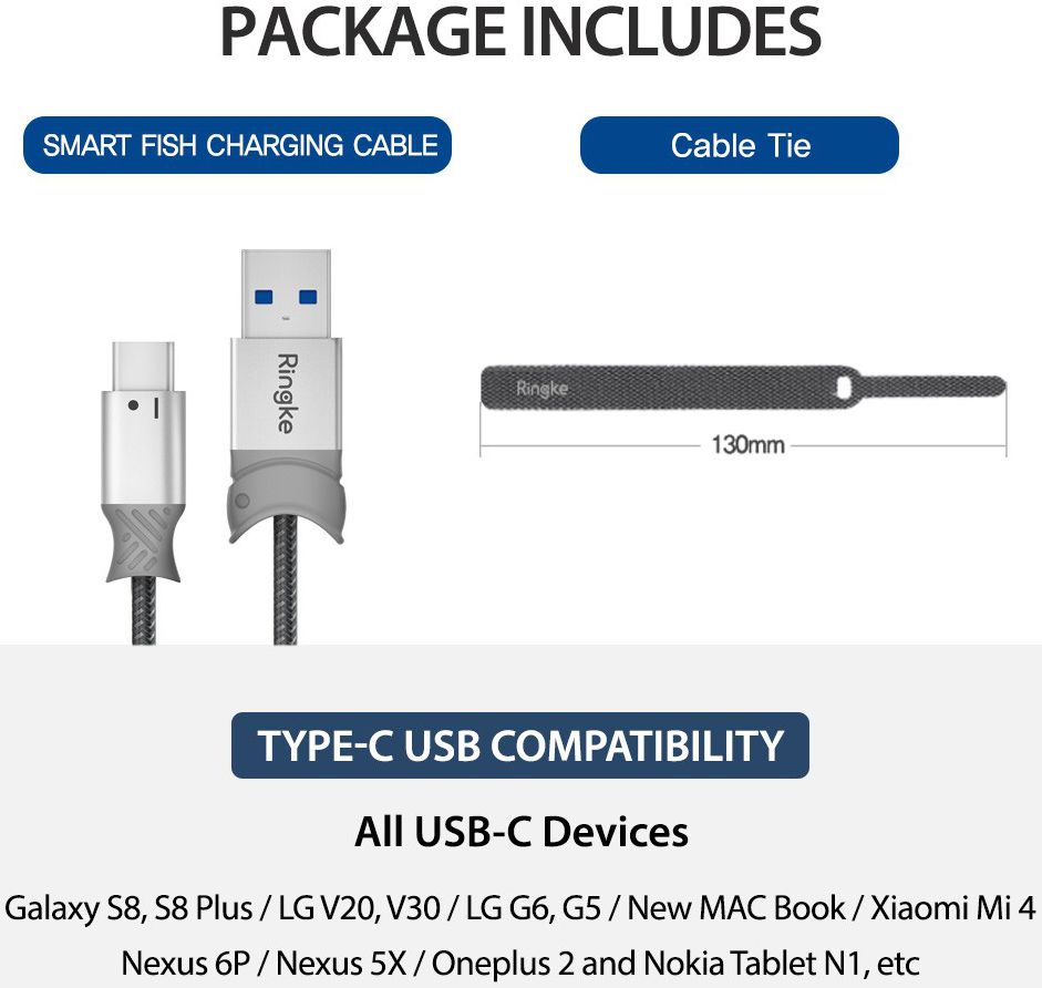 Ringke Smart Fish USB-C Kabel Gevlochten 1.2 Meter Grijs afbeelding 10