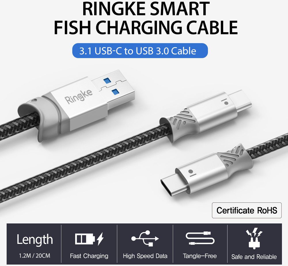 Ringke Smart Fish USB-C Kabel Gevlochten 1.2 Meter Grijs afbeelding 6