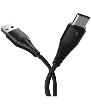ROCK Gevlochten Fast Charge 3A USB C Kabel 25CM Zwart Kabels