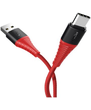 ROCK Gevlochten Fast Charge 3A USB C Kabel 25cm Rood Kabels