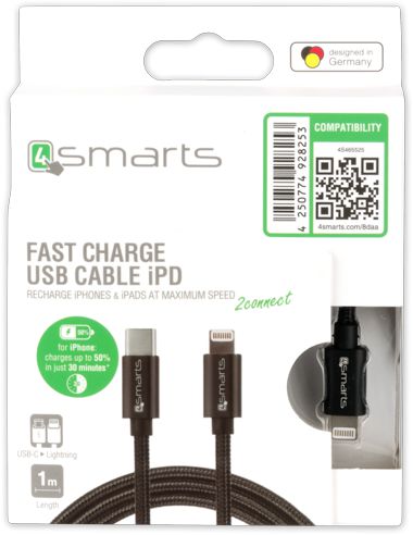 4smarts USB Type C naar Lightning Kabel: 1 meter Zwart afbeelding 4